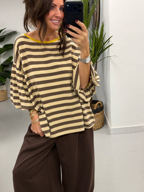 Sunset Stripe Puff Sleeve - Mocha  (Size 12-18)