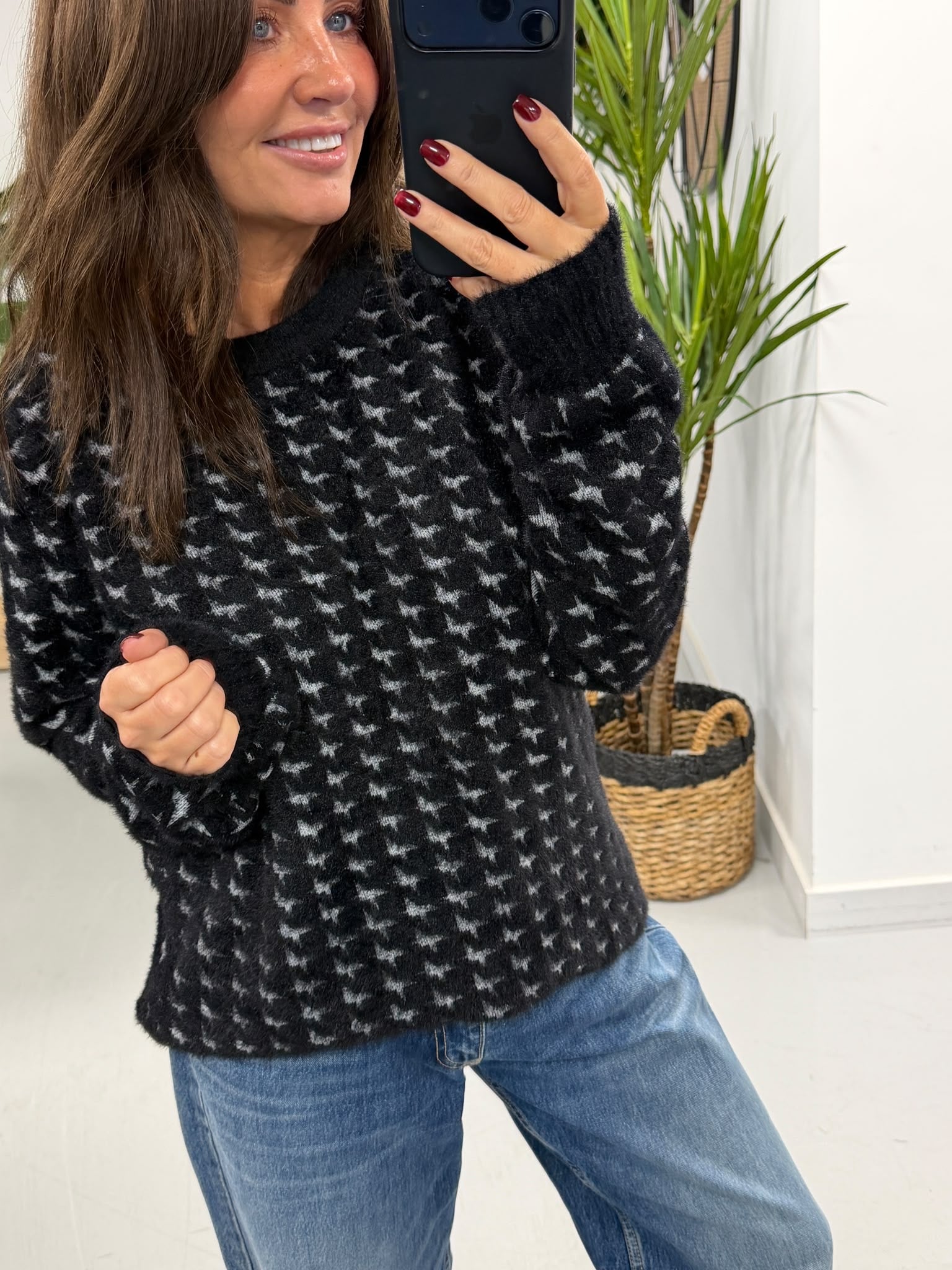 Super Soft Dogtooth Knit - Black