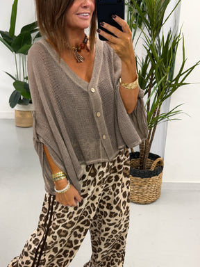 Mesh Button Cardigan - Taupe