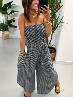 Gingham Genie Bandeau Jumpsuit  -Black