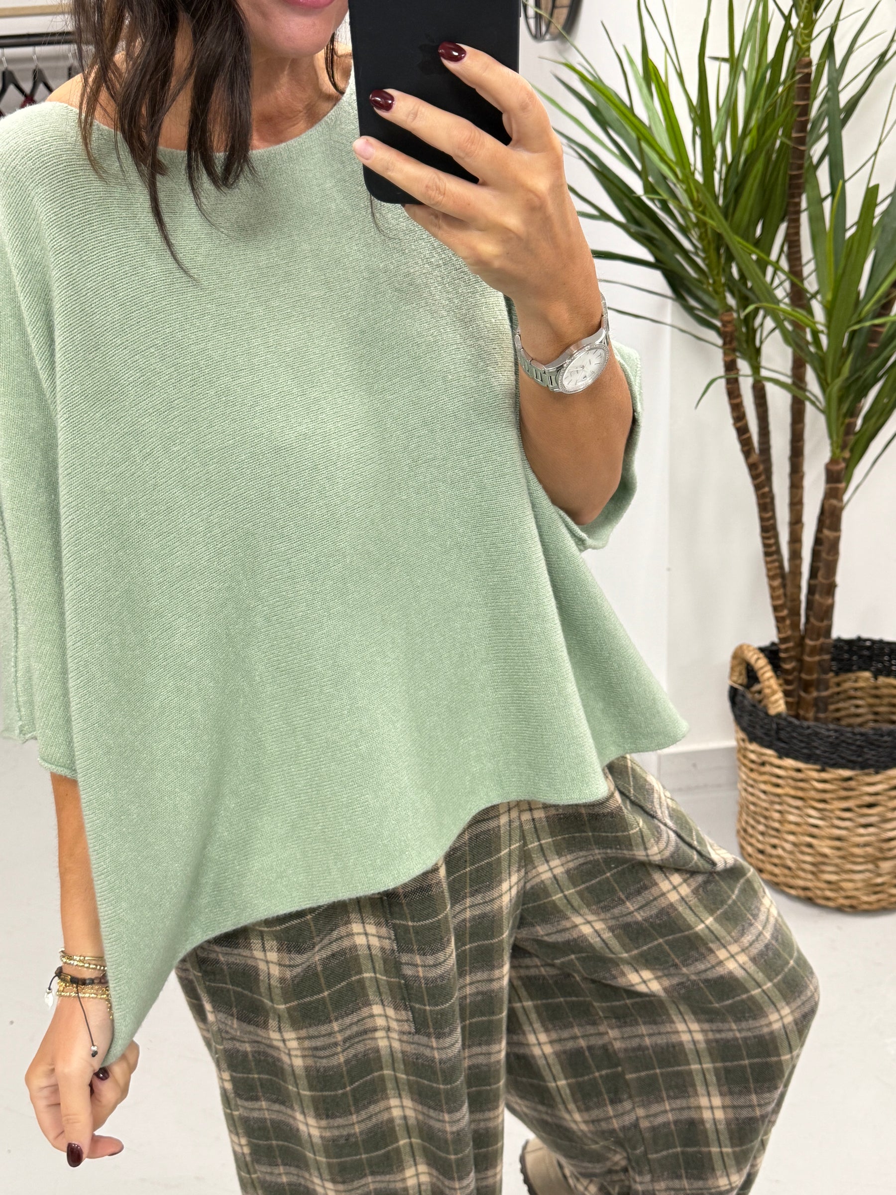 Gracie Crop Sleeve Knit - Mint Green