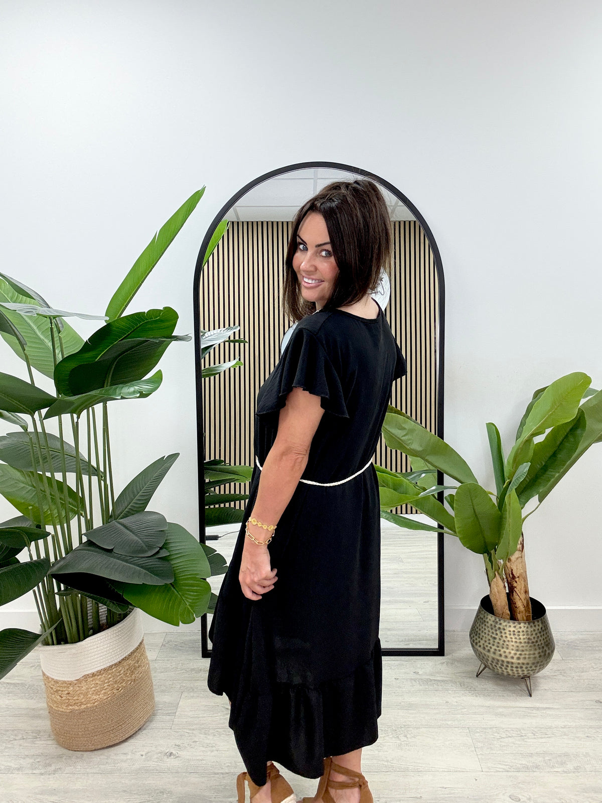 Lola Frill Belted Dress - Black