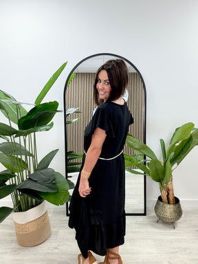 Lola Frill Belted Dress - Black