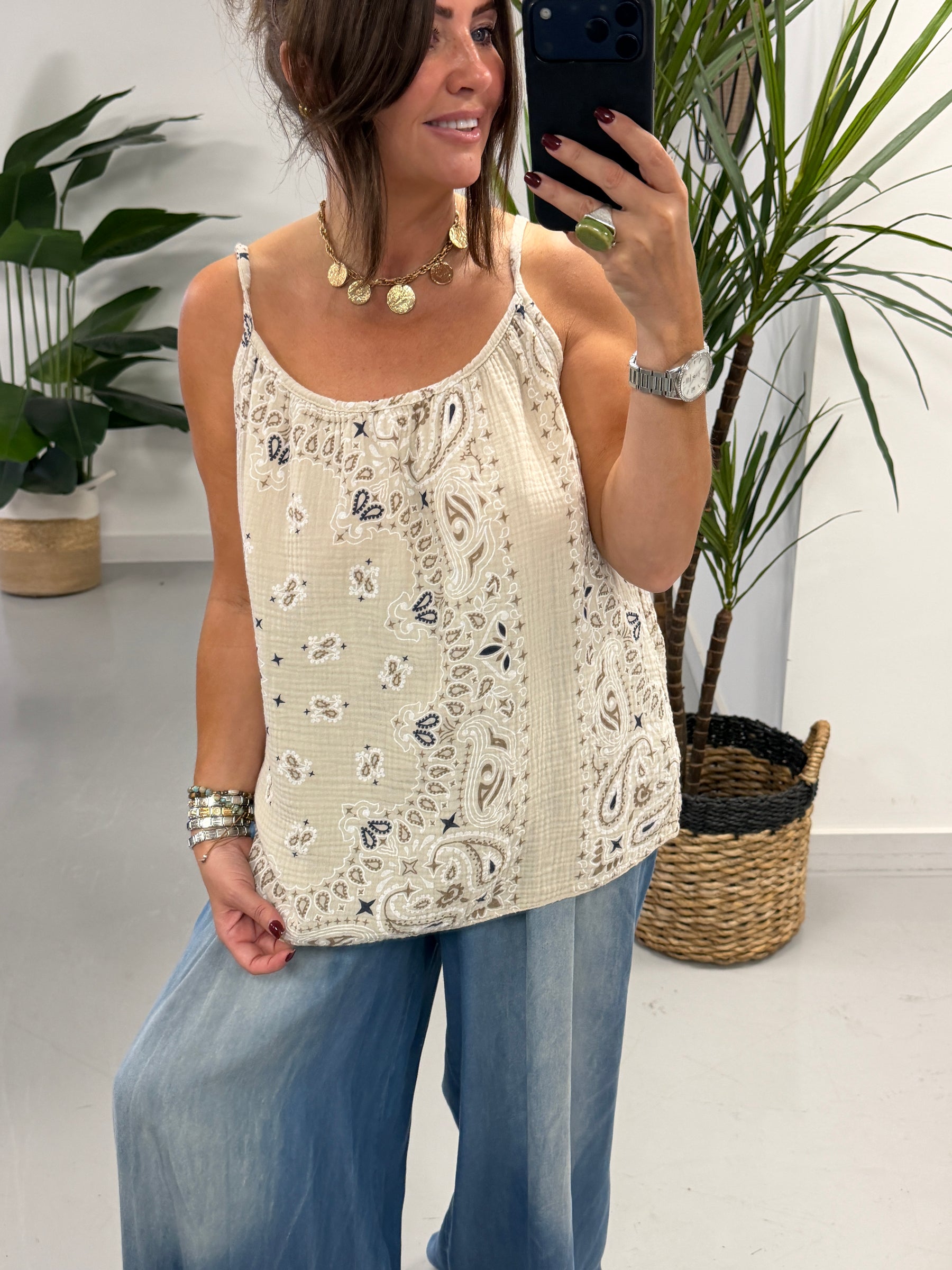 Valencia Bandana Slouch Vest - Cream