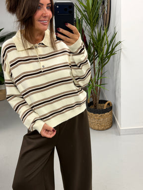 The Button Up Knit - Chocolate/Cream  (Size 10/12-14/16)