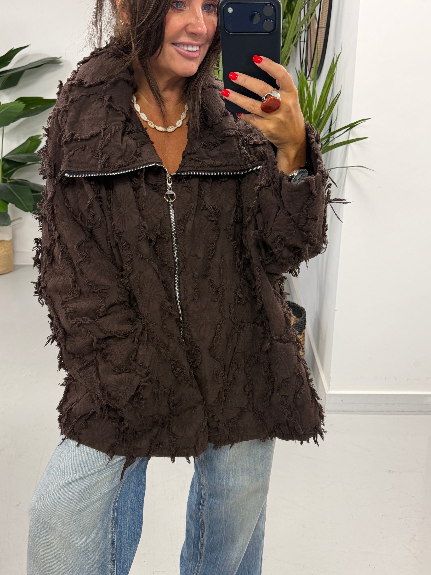 Shelby Shaggy Jacket - Chocolate