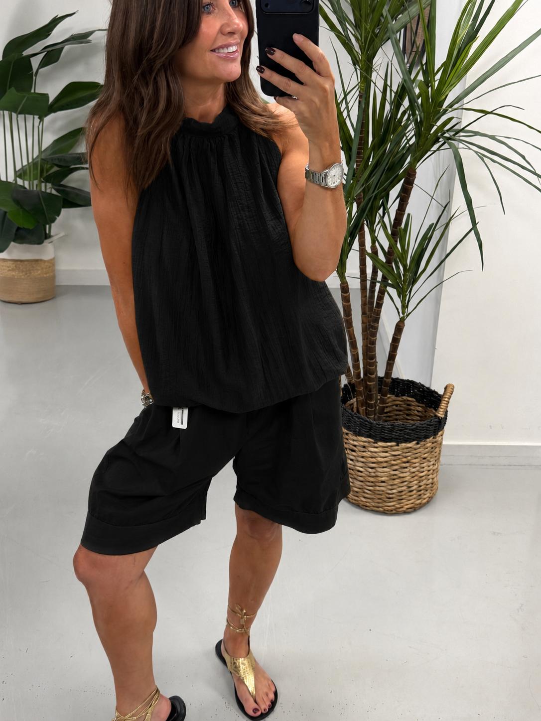 The Crinkle Halterneck Short Set - Black