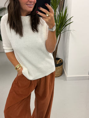 The Drift Crop Sleeve Knit - Winter White (Size 10-14)