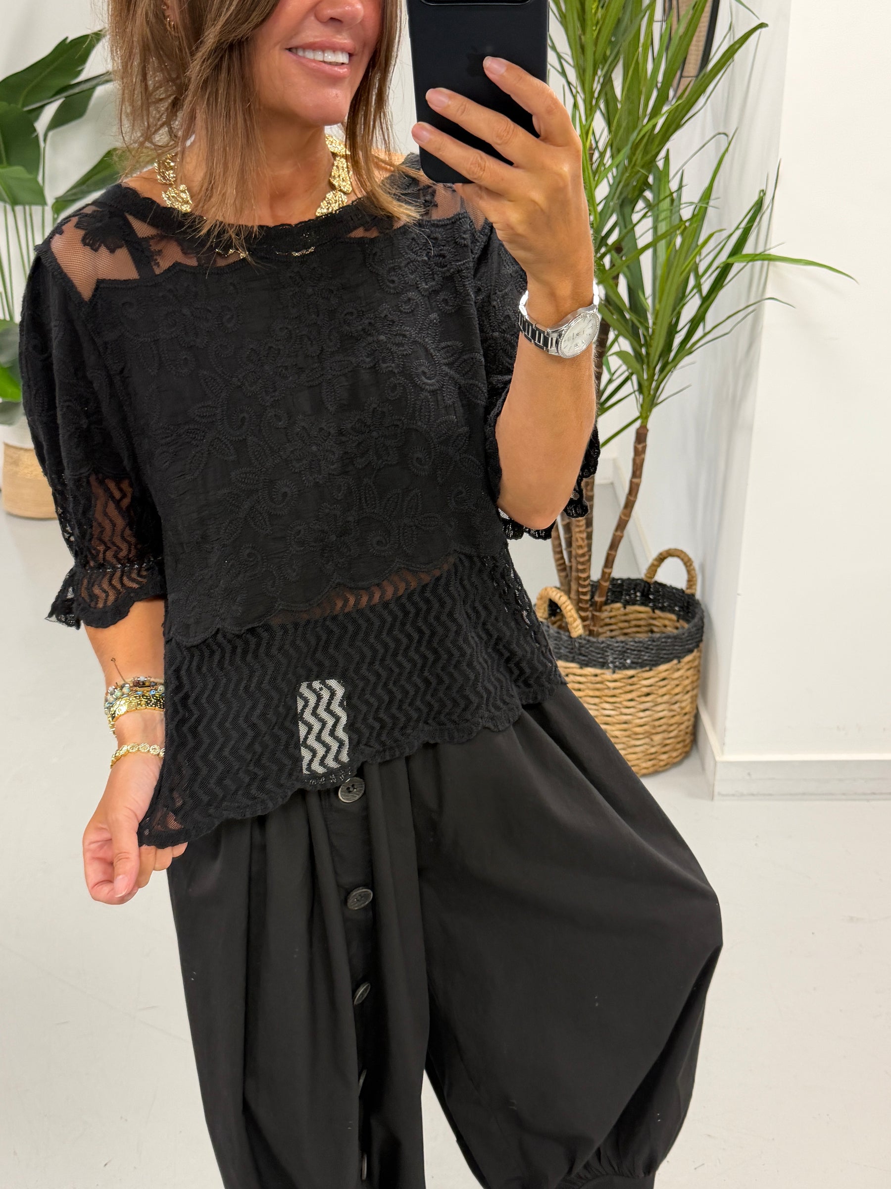Lyra Lace Mesh Tunic - Black