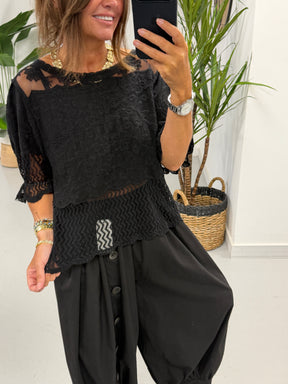 Lyra Lace Mesh Tunic - Black