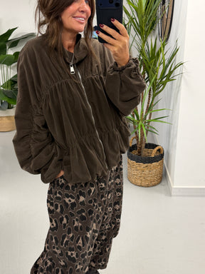 The Needlecord Ruffle Bomber - Chocolate (Size 10 - 16)