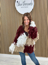 The Shaggy Cardigan - Mulberry/Camel/White