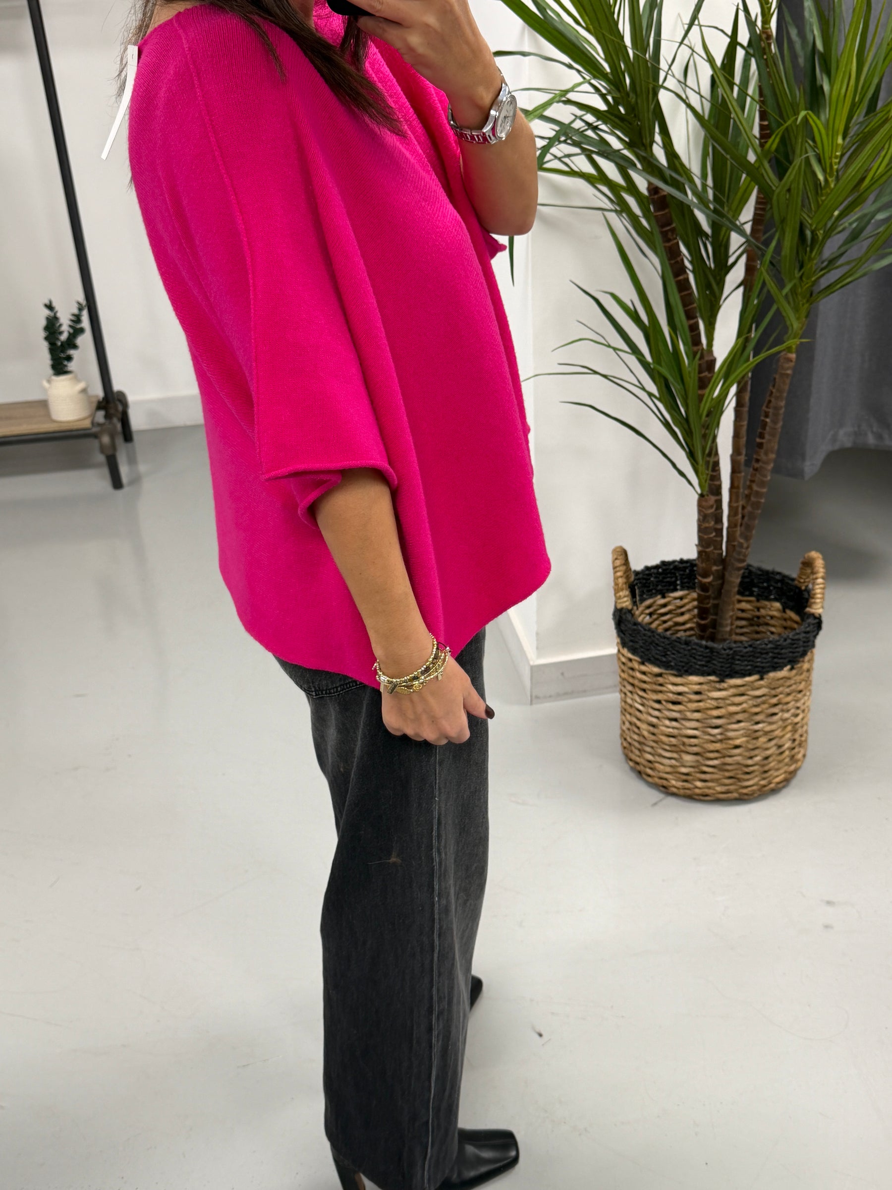 Gracie Crop Sleeve Knit - Hot Pink