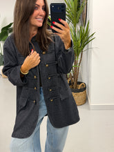 The Long Line Herringbone Style  Military Jacket - Denim Blue