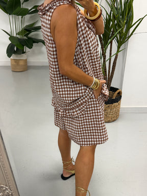 The Gingham Frill Tunic- Light Chocolate