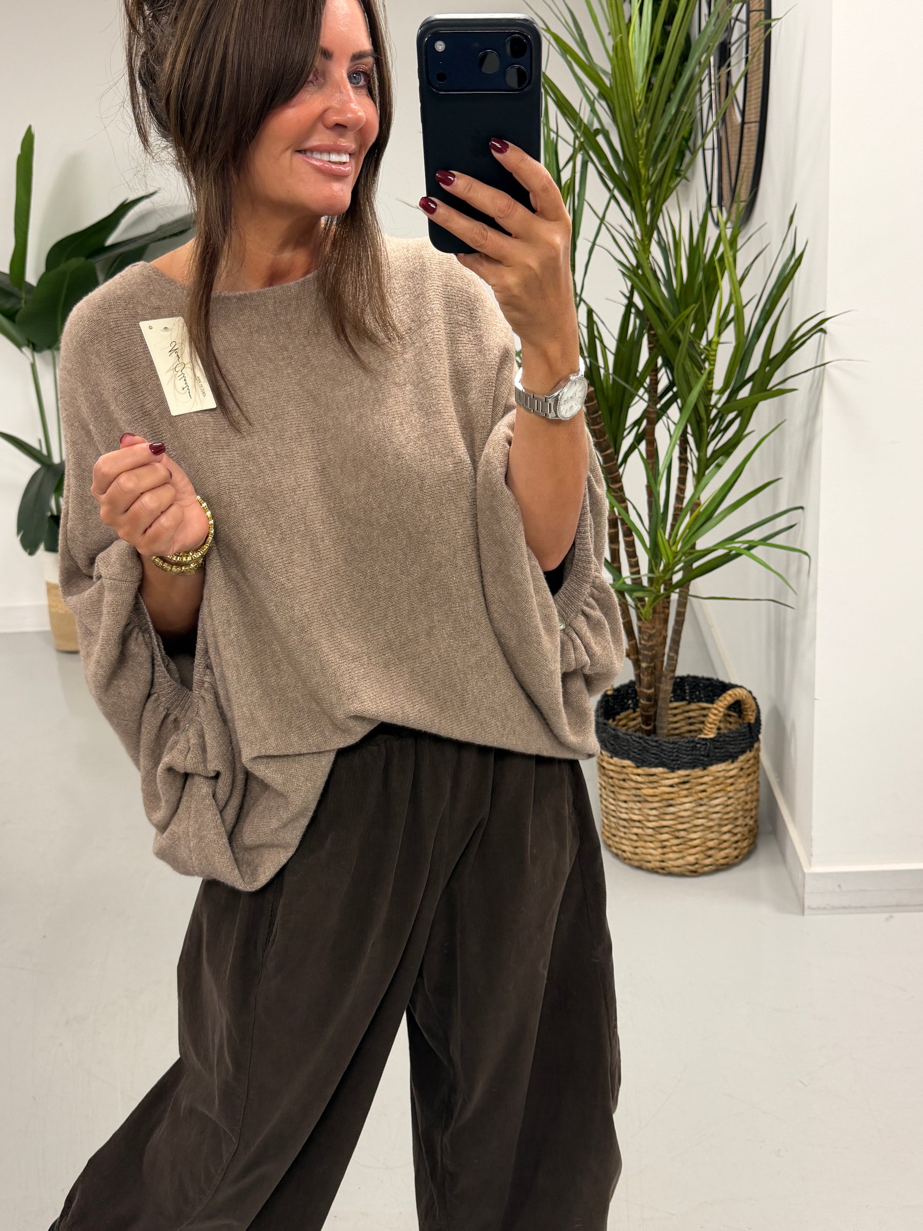 Bubble Sleeve Soft Knit - Taupe (Size 10-18)
