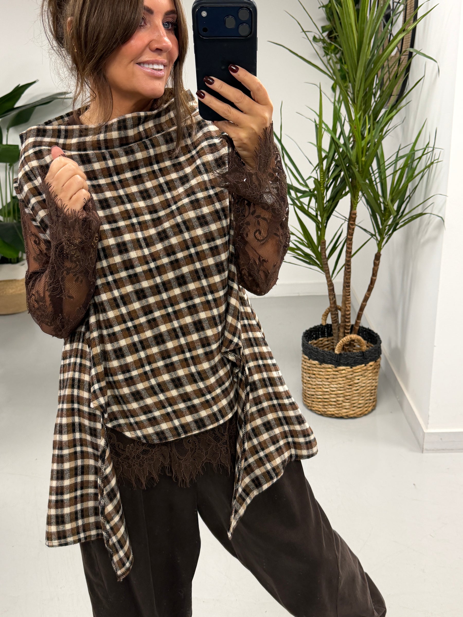 The Bailey Brushed Cotton Plaid Tank - Chocolate (Size 10-16)