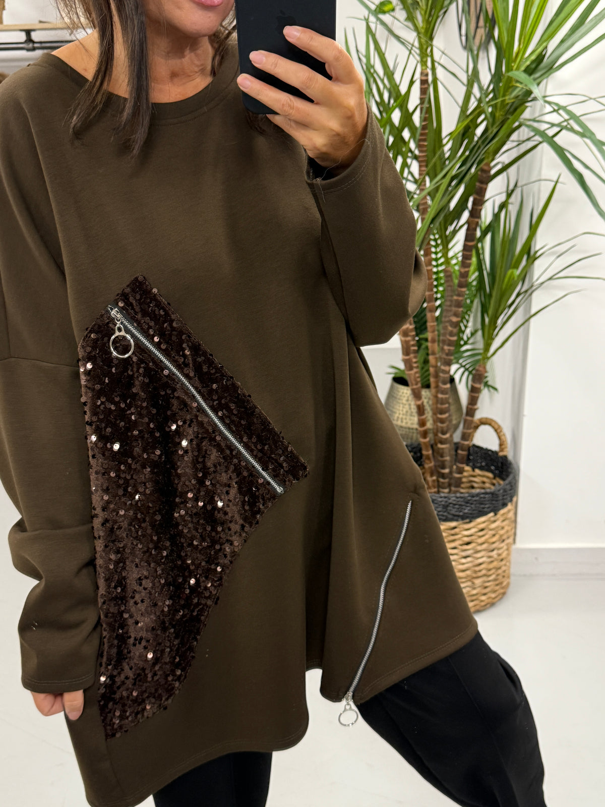 The Sequin Scuba Zip Top - Chocolate