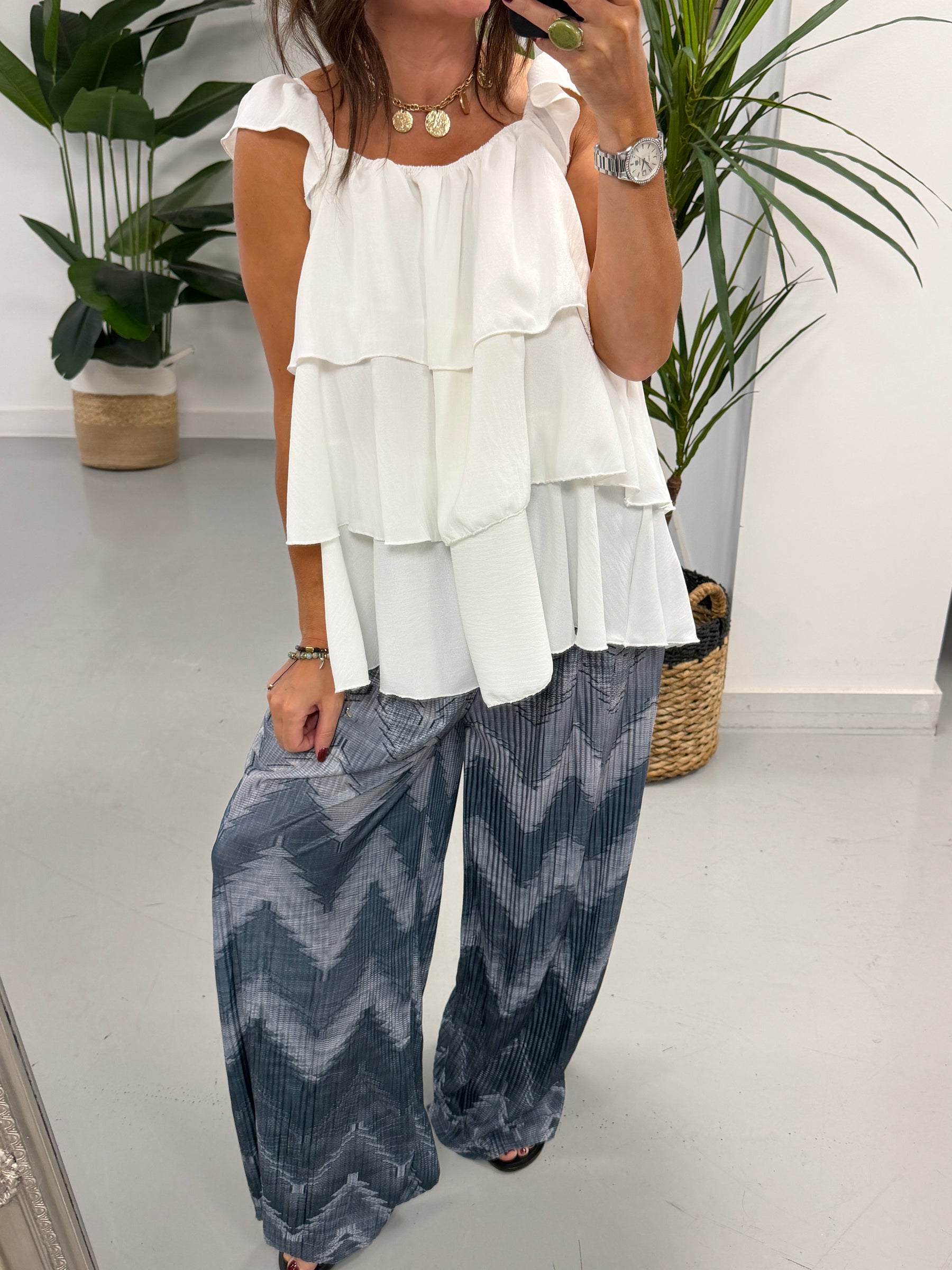 ZigZag Plisse Summer Trouser - Grey