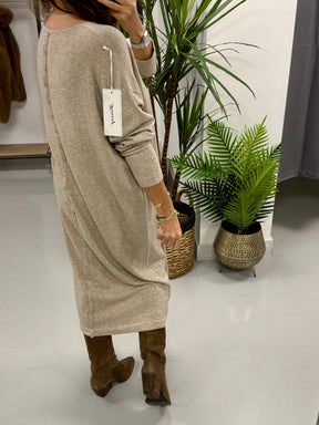 Knitted Button Back Dress - Oatmeal