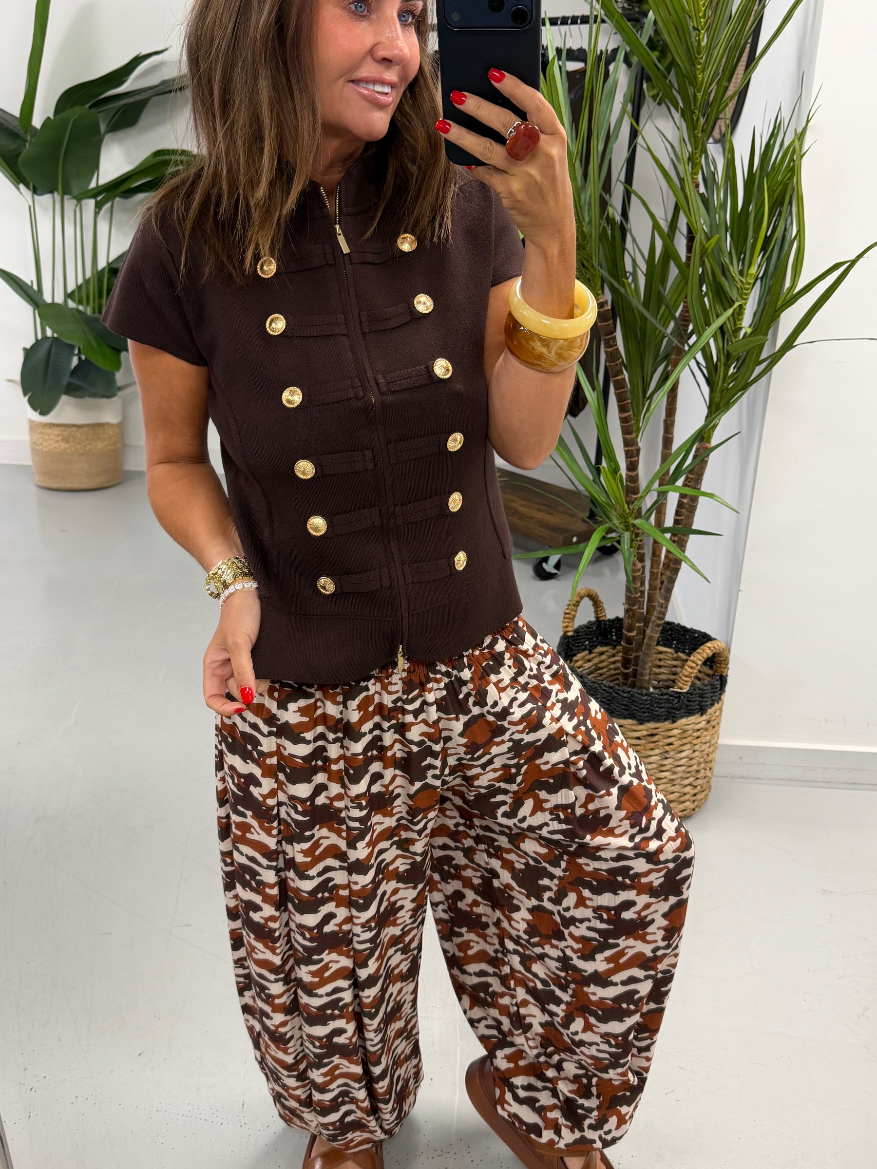 The Shirred TicToc Crinkle Balloon Trouser - Rust Camo