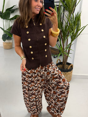 The Shirred TicToc Crinkle Balloon Trouser - Rust Camo