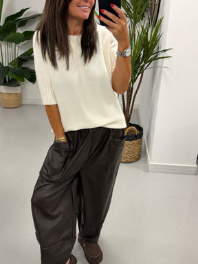 Crop Sleeve Boat Neck Knit - Winter White