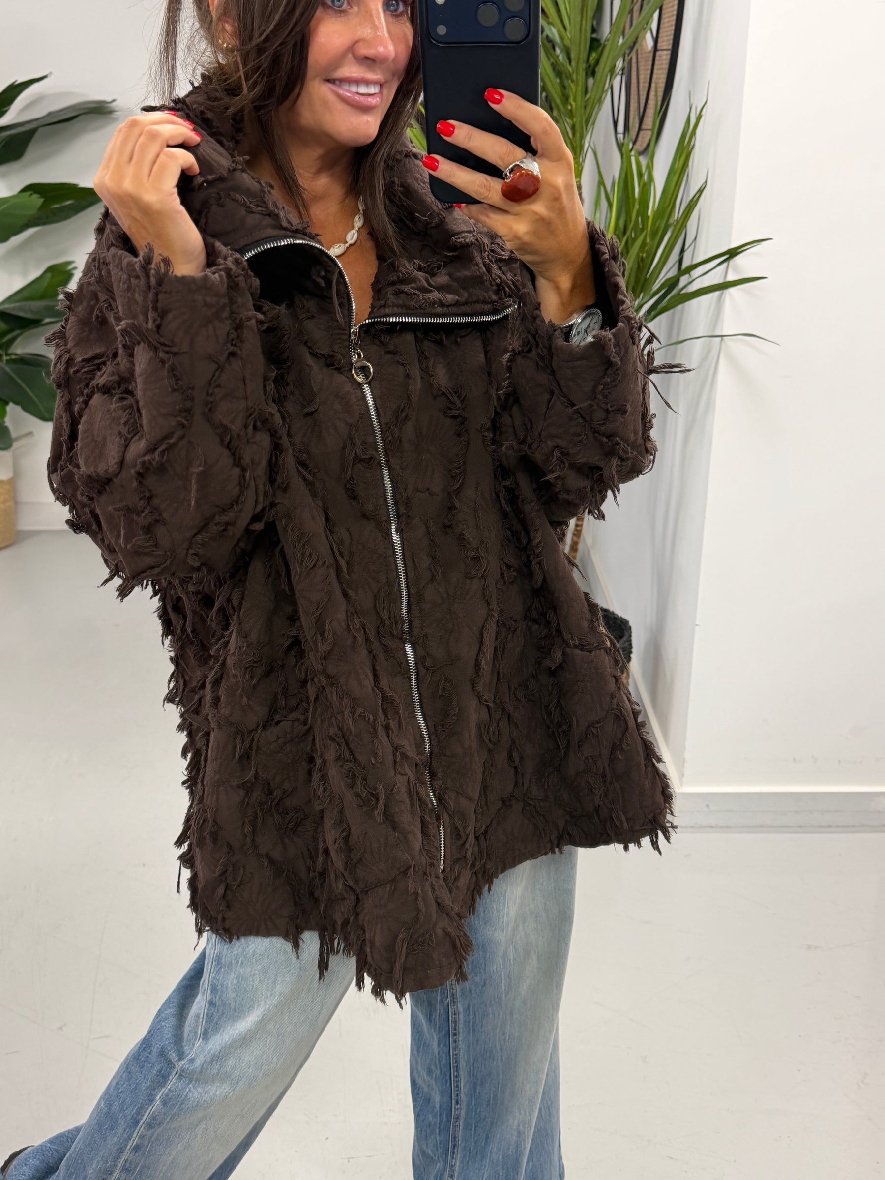 Shelby Shaggy Jacket - Chocolate