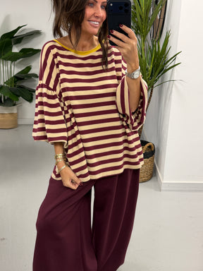 Sunset Stripe Puff Sleeve - Wine (Size 12-18)