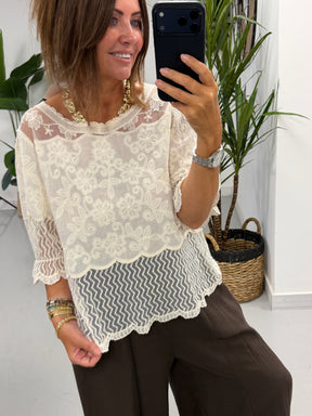 Lyra Lace Mesh Tunic - Cream