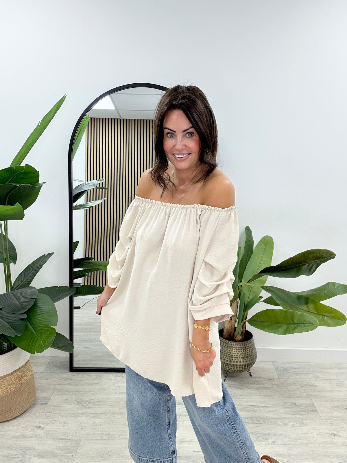 Palma Puff Sleeve Bardot - Stone