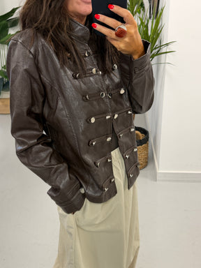Fitted Soft Touch Military Jacket - Chocolate (12-16)