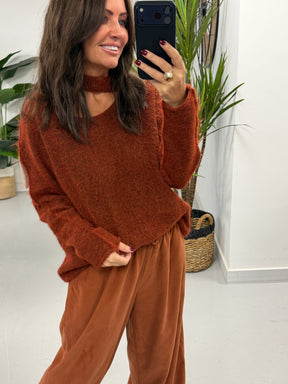 Slash Neck Knit  - Rust (Size 10-16)
