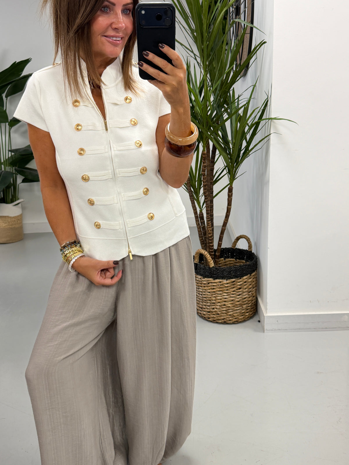 Capped Sleeve Military Waistcoat - White