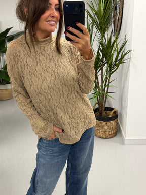 The Lace Turtle Neck Mesh - Camel  (Size 12- 16)