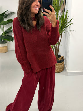 Slash Neck Knit  - Wine (Size 12-18)