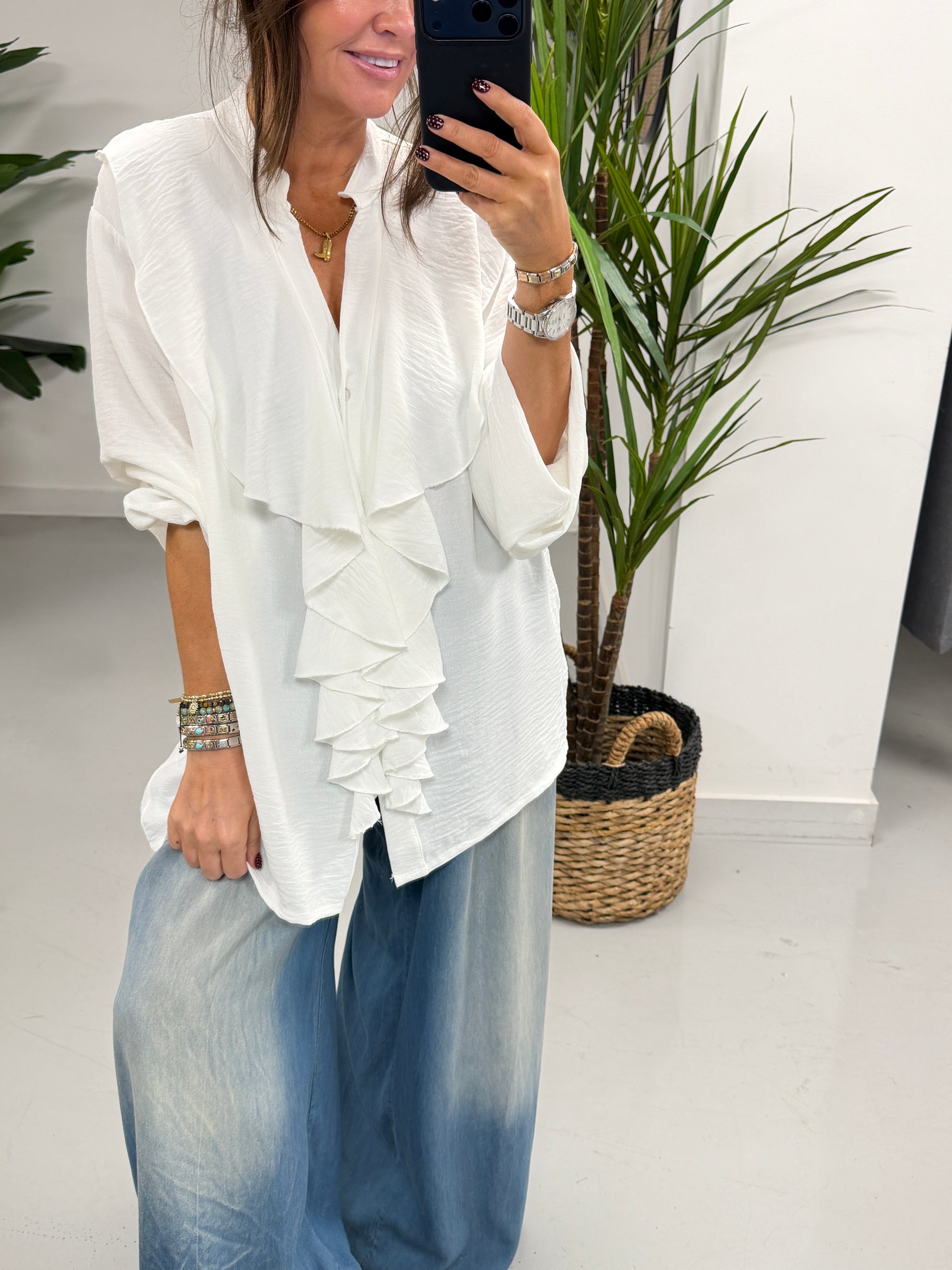 Luna Ruffle Frill Blouse - White