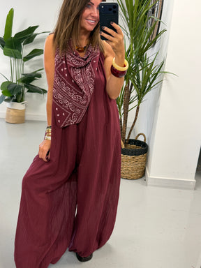 Bandana Scarf Jumpsuit - Wine