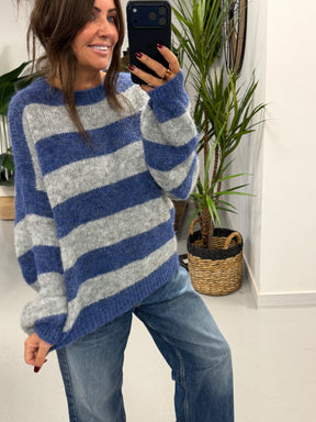 The Buxton Stripy Knit - Blue/Grey (Size 8-16)