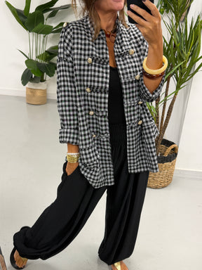 Gingham Military Jacket - Black