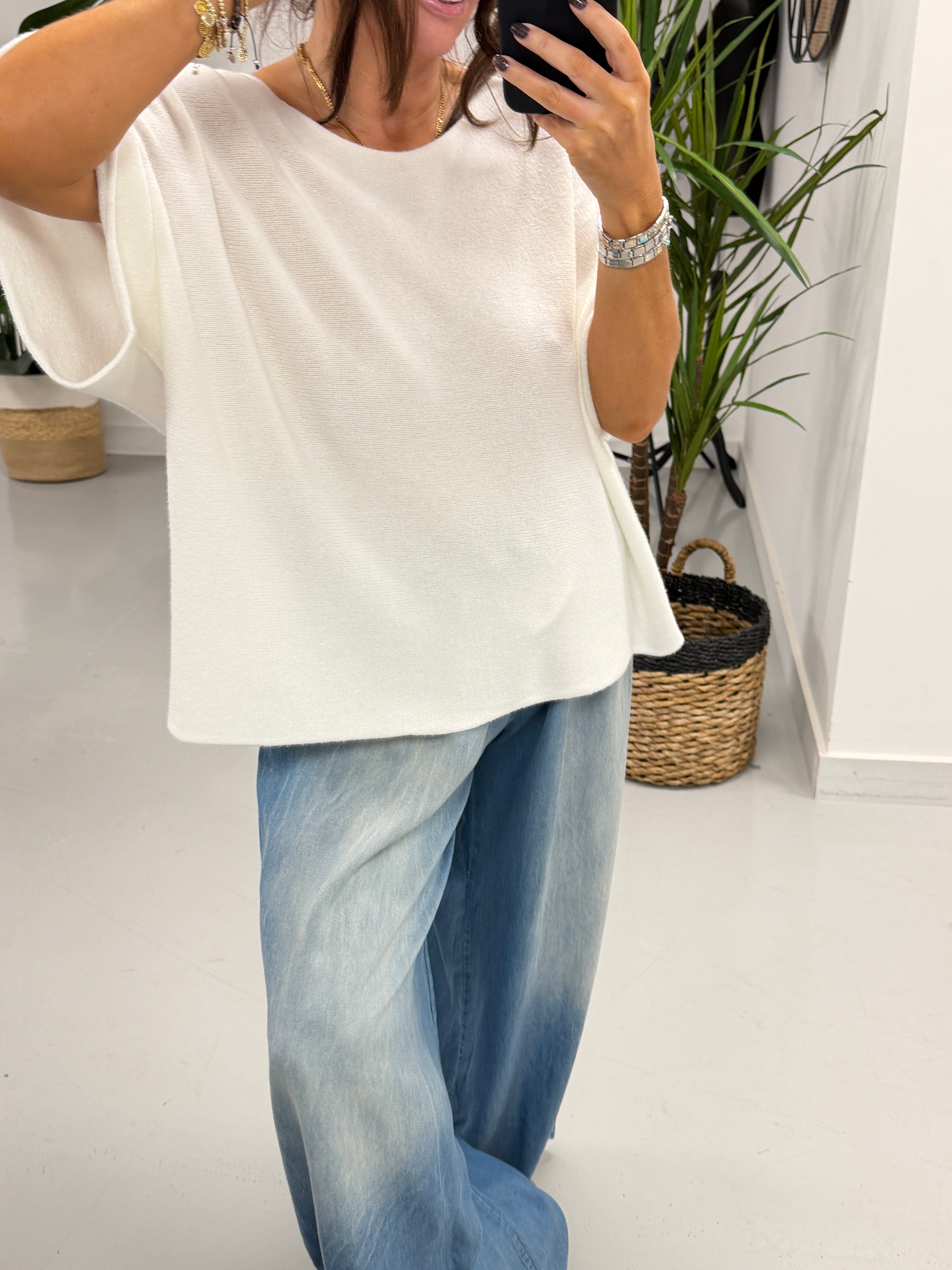 Gracie Crop Sleeve Knit - Winter White