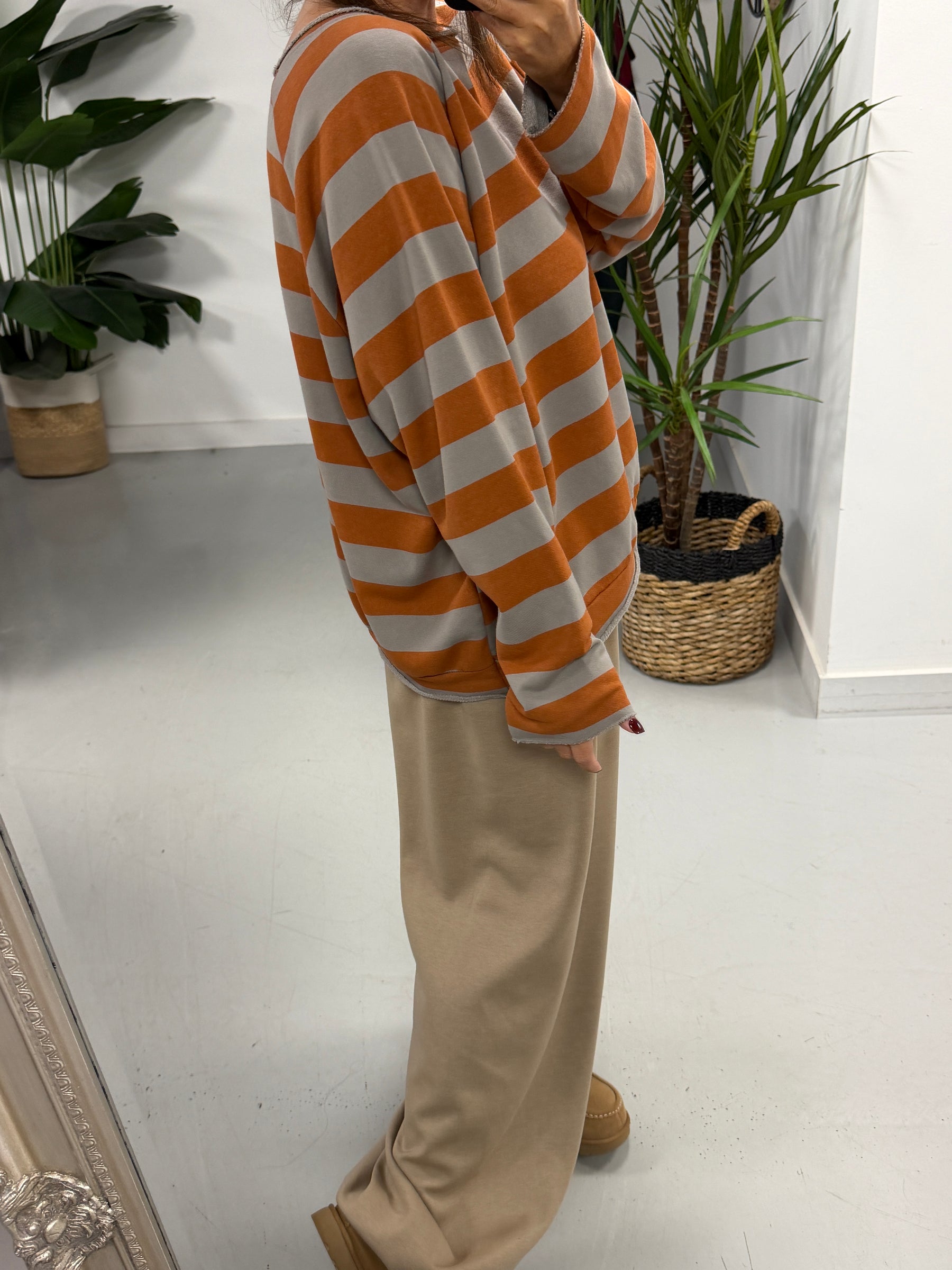 Sunset Stripe Raw Edge - Rust/Taupe  (Size 10-16)