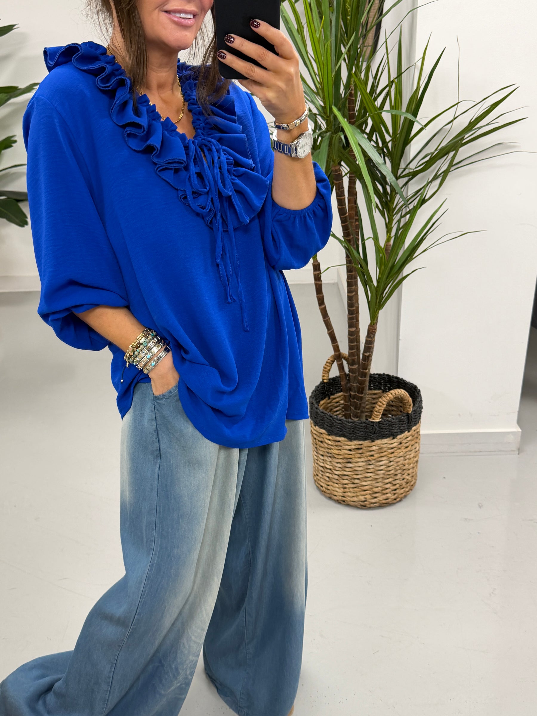 Luna Double Ruffle Blouse - Royal Blue