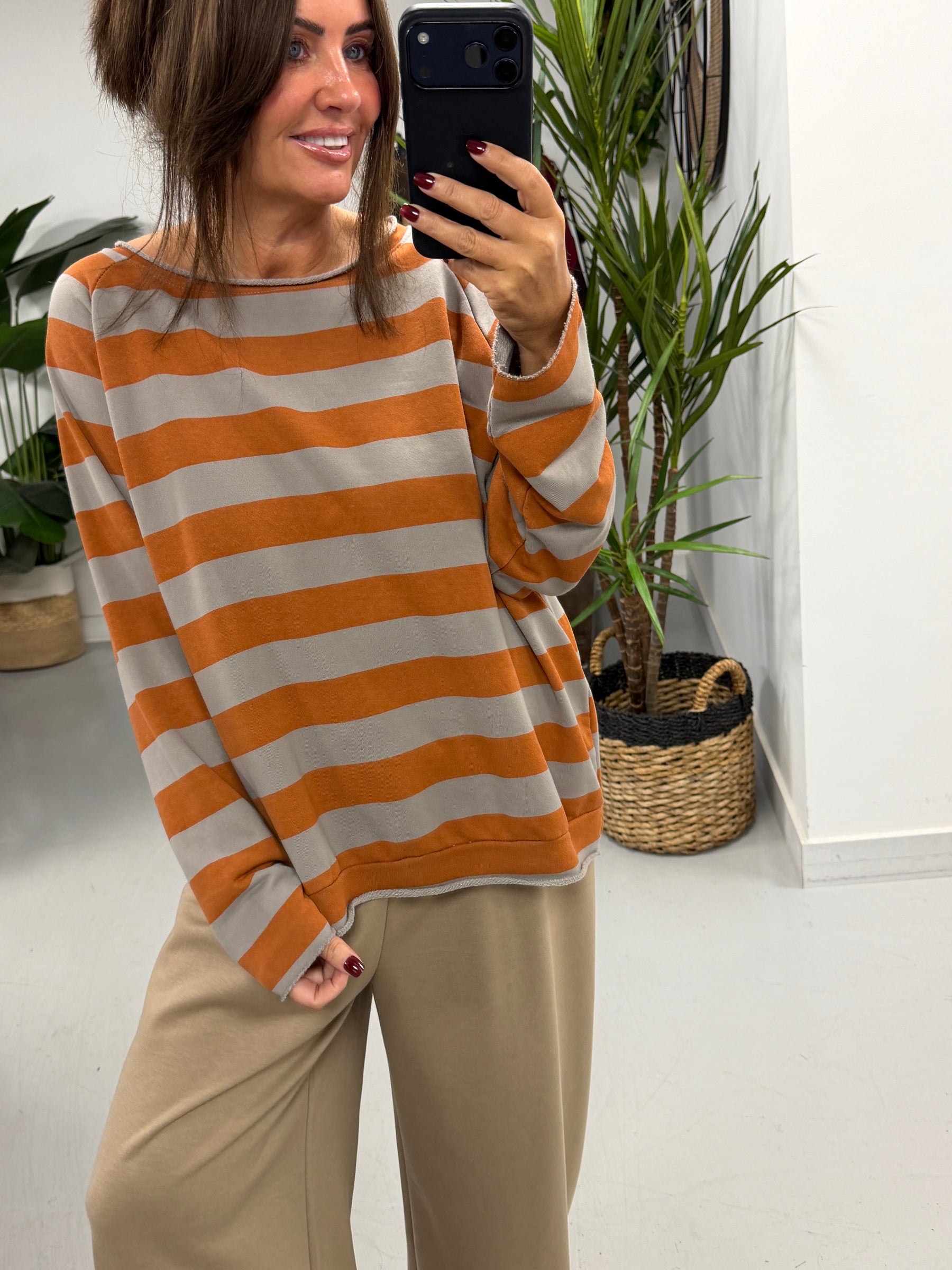 Sunset Stripe Raw Edge - Rust/Taupe  (Size 10-16)