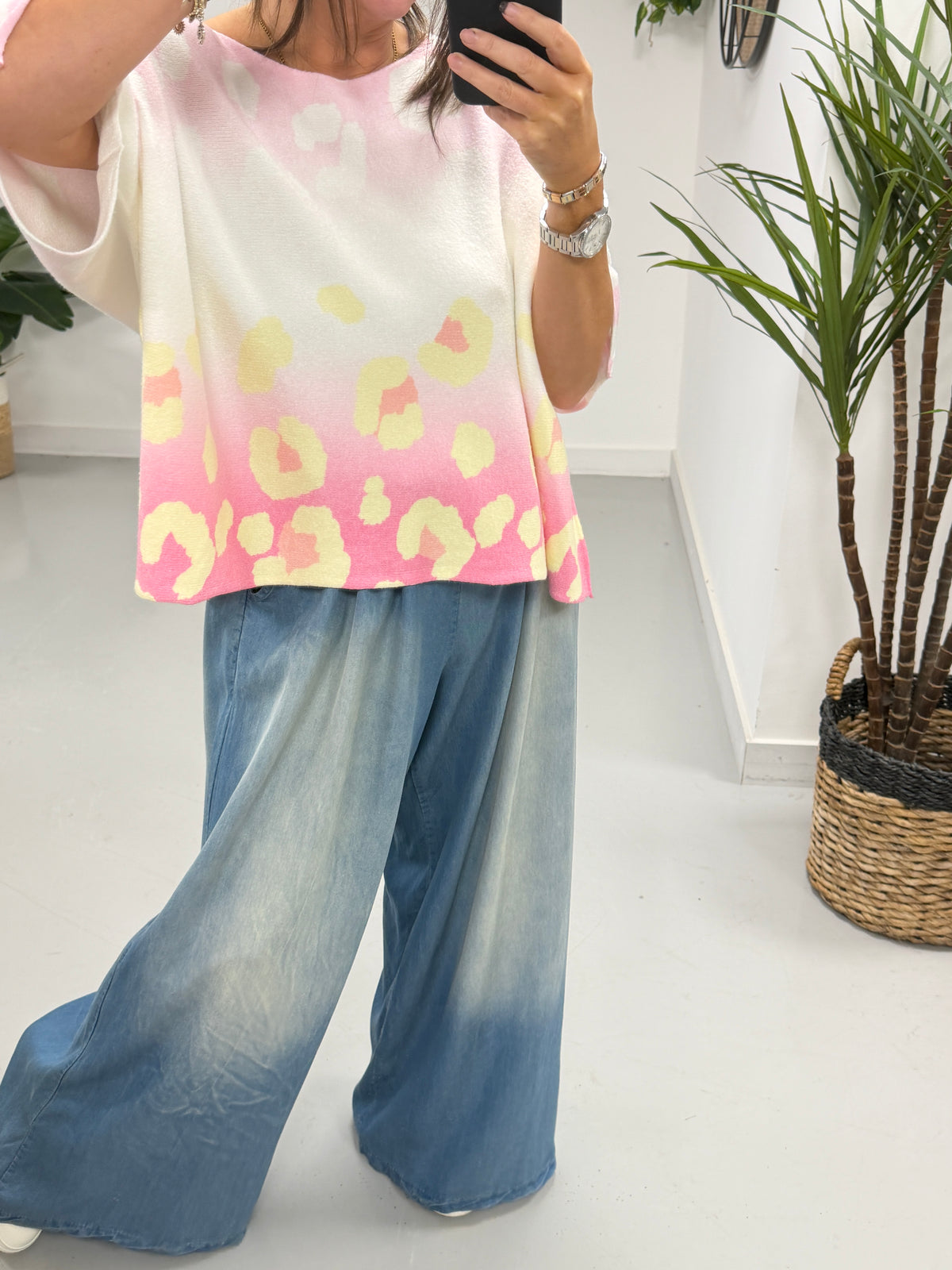 Gracie Crop Sleeve Knit - Pink Animal