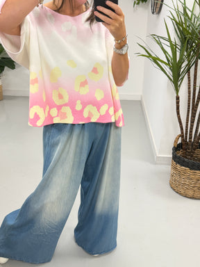 Gracie Crop Sleeve Knit - Pink Animal