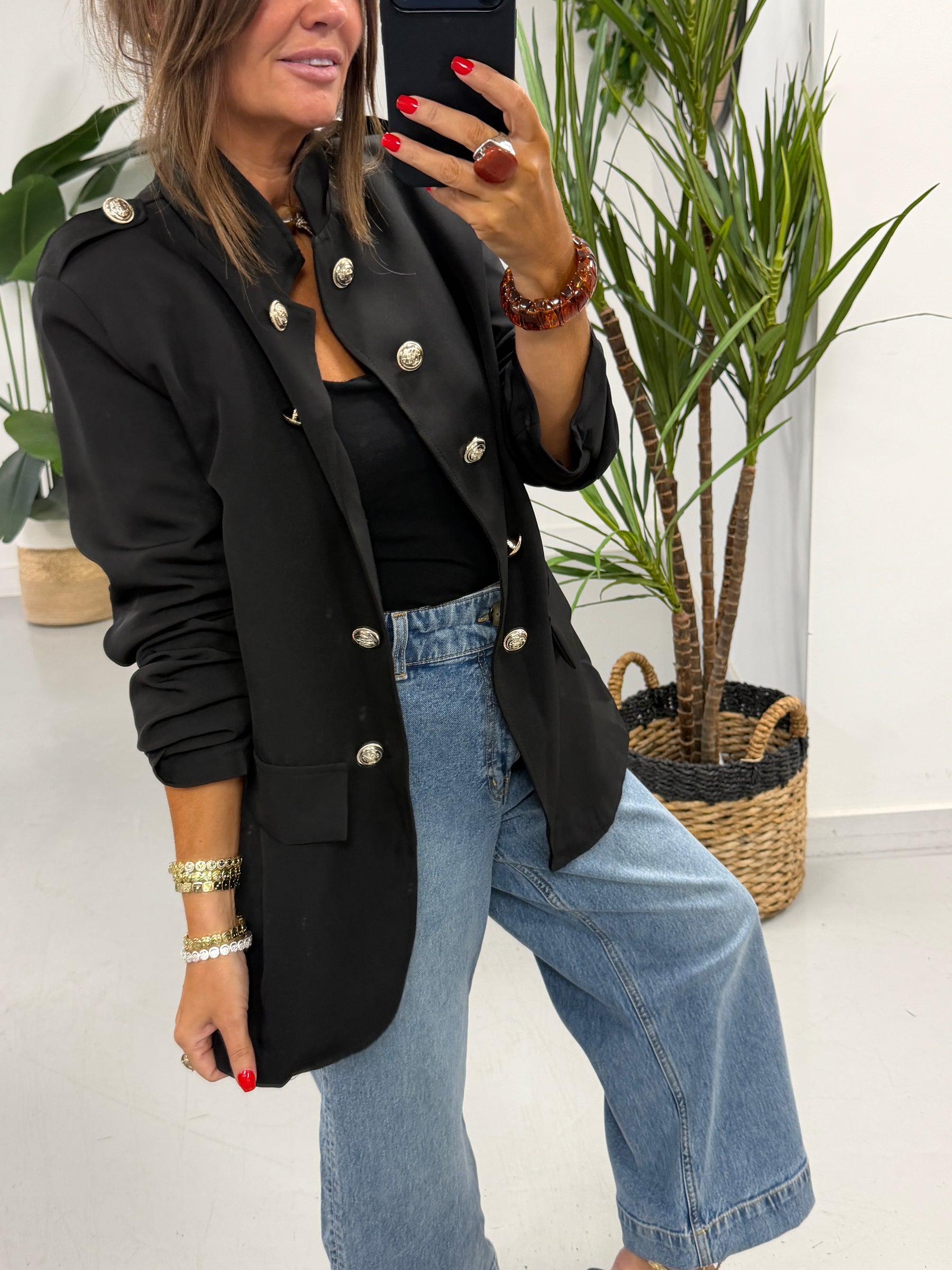 PRE ORDER Military Ruched Sleeve Blazer - Black