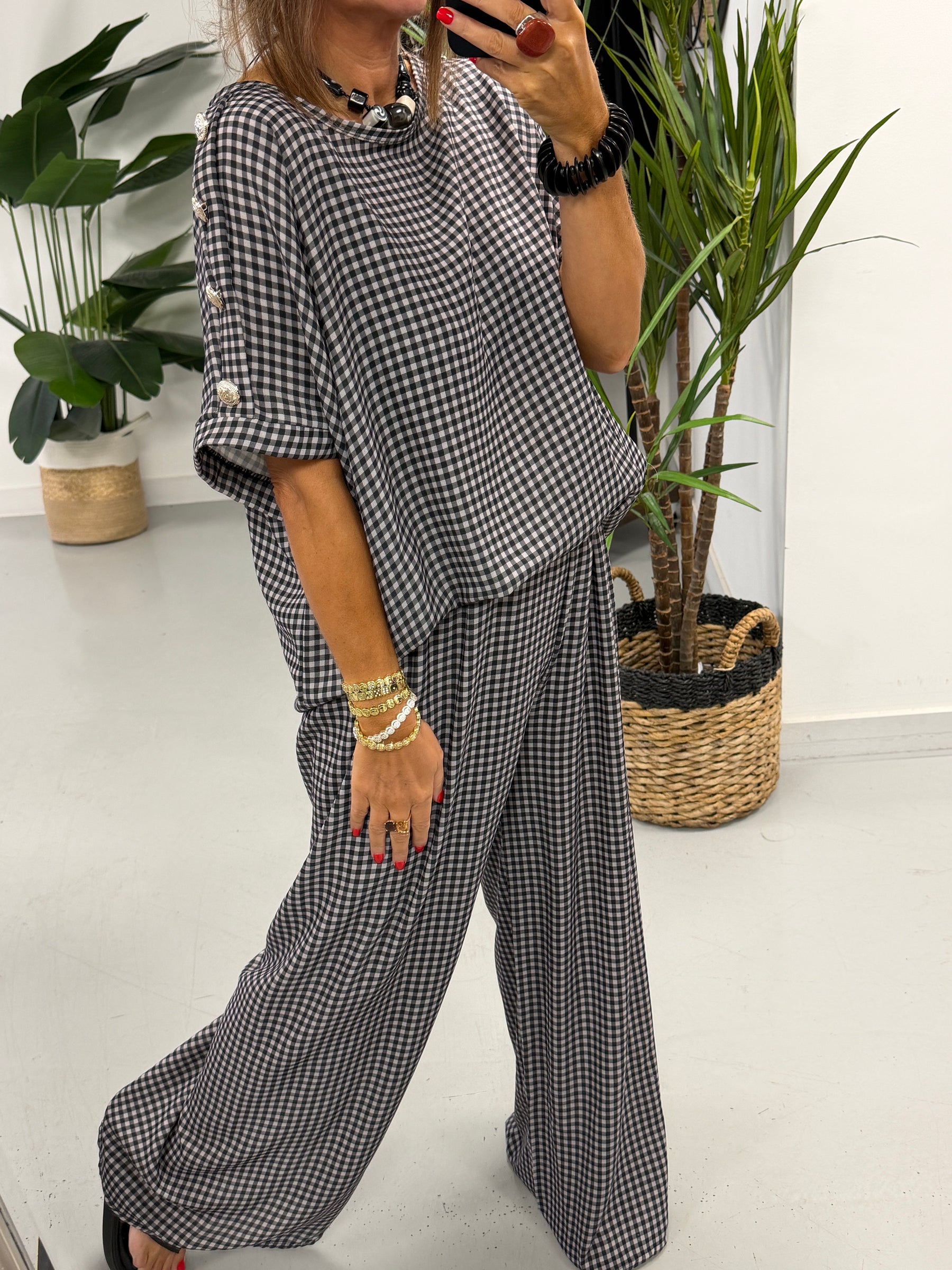 Gingham Military Two Piece - Black
