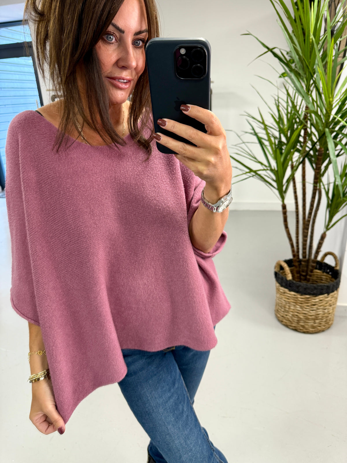 Gracie Crop Sleeve Knit - Mauve