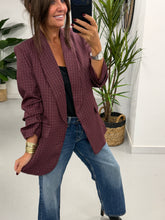 Ruched Sleeve Plaid Blazer - Wine  (Std sizes)